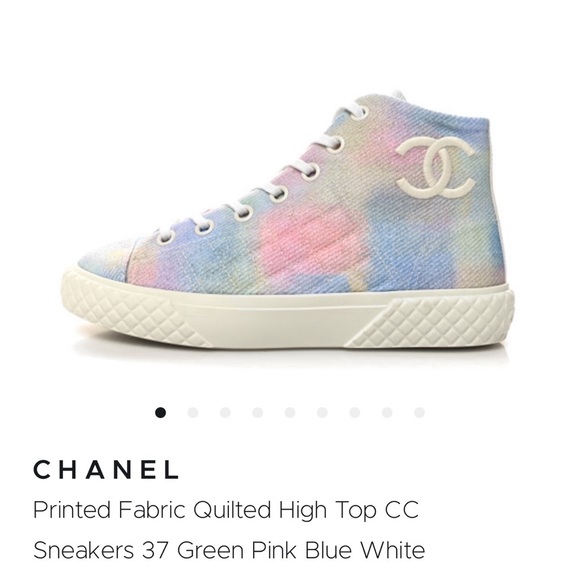 Printed Frabric Quilted High Top Chanel Sneakers Green Pink Blue White - Picture 1 of 10